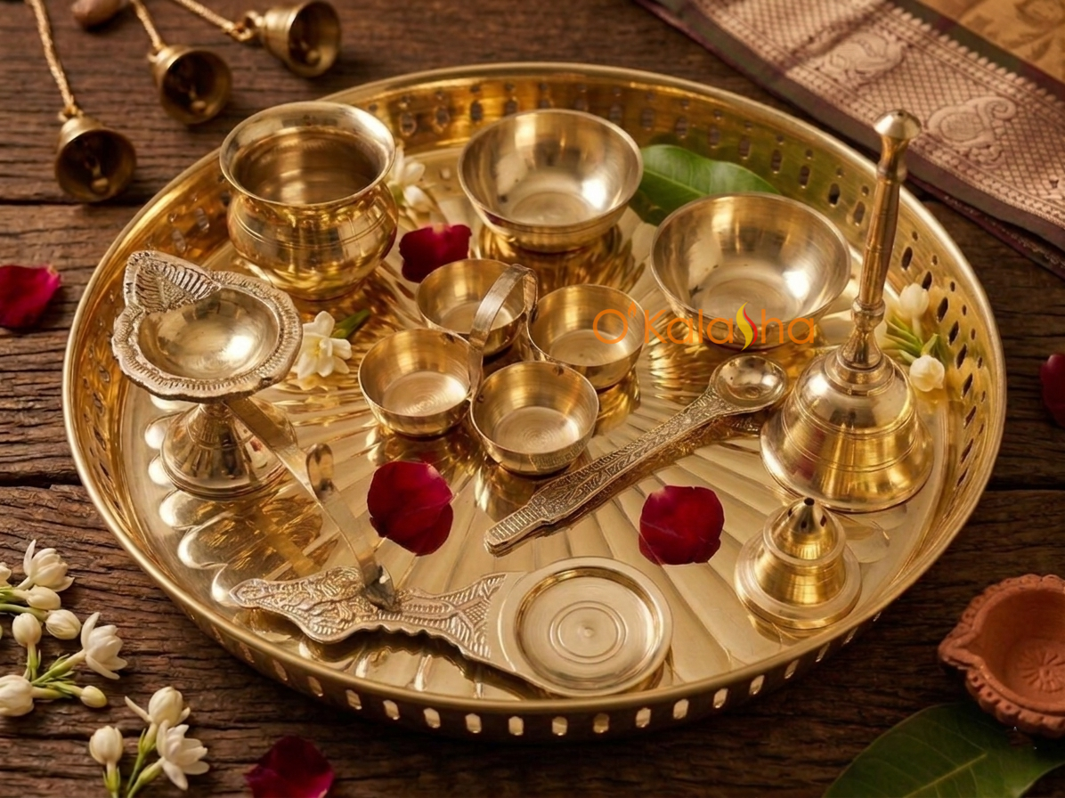 Exquisite Handcrafted Brass Pooja Thali Set - 12 Pieces | The Perfect Housewarming Gift